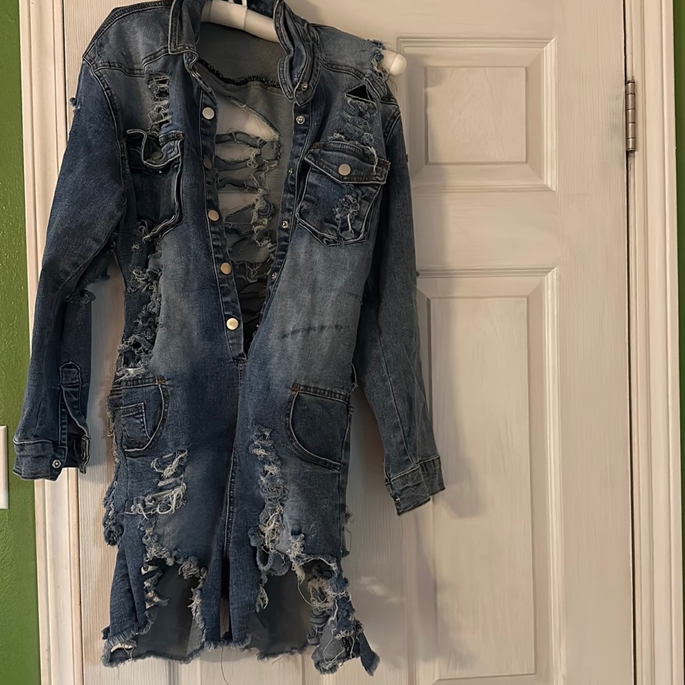 Documented Distressed Jean Romper (Custom Made)